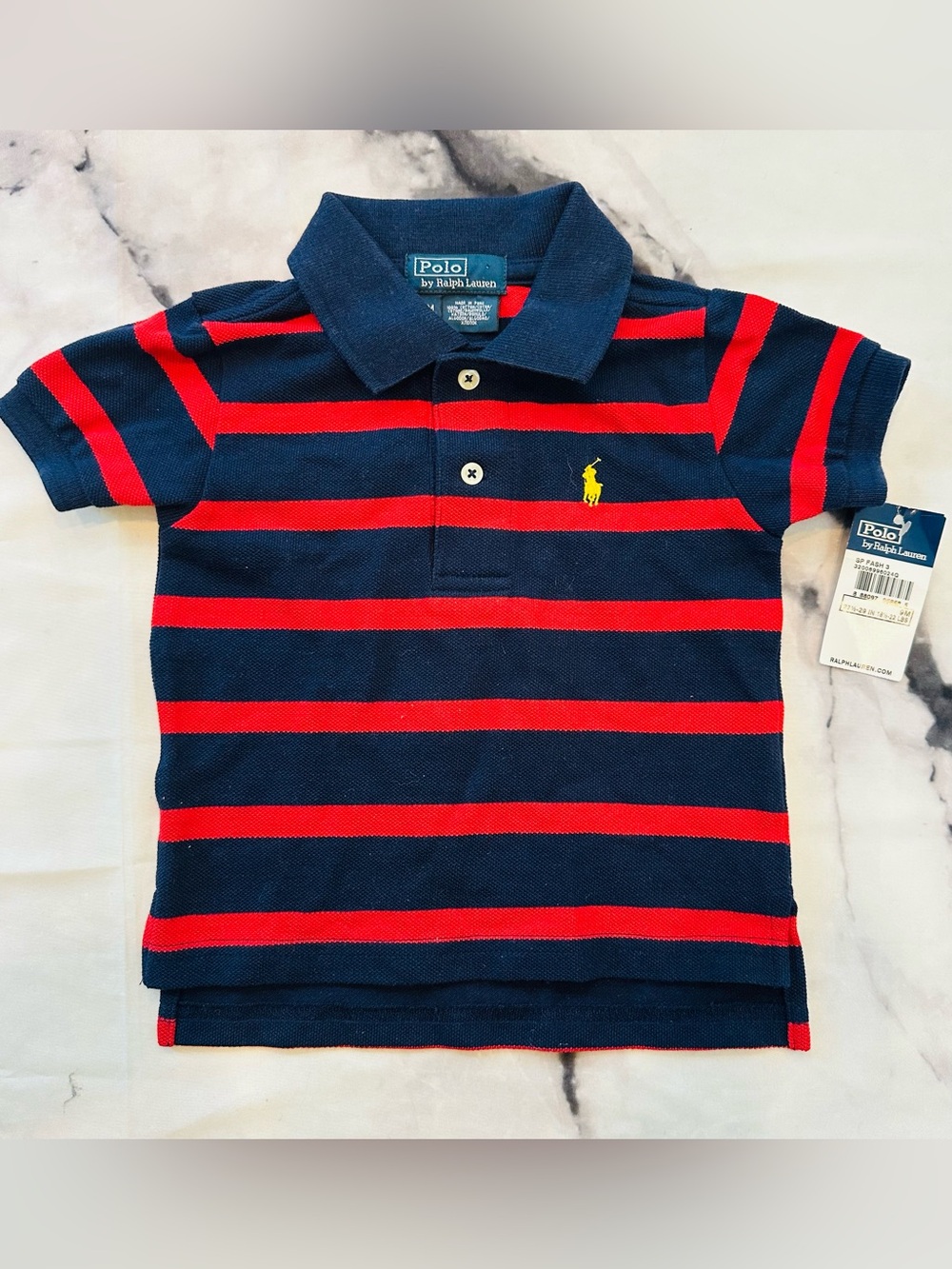 NWT Polo by Ralph Lauren 100% Cotton Navy & Red Stripped (9M)